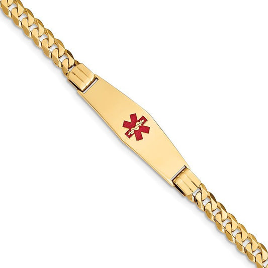 Quality Gold 14K Medical Soft Diamond Shape Red Enamel Curb Link ID Bracelet XM581CC