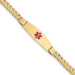 Quality Gold 14K Medical Soft Diamond Shape Red Enamel Curb Link ID Bracelet XM581CC