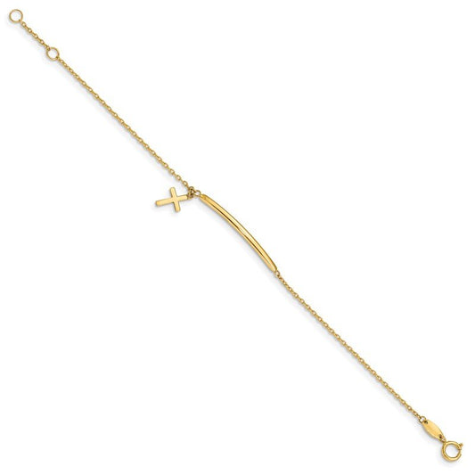 Quality Gold 14K Children's Polished Dangle Cross w/.5in ext. Bracelet BID108-5.5