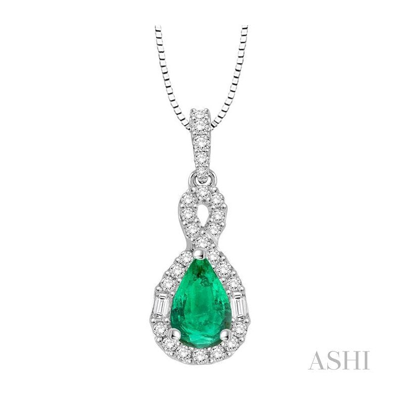 ASHI Pear Shape Gemstone & Halo Diamond Pendant 58535PPFHPDEMWG