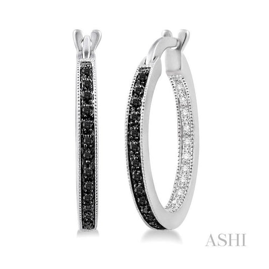 ASHI Silver Black Diamond Hoop Earrings 87125PPSSSLER