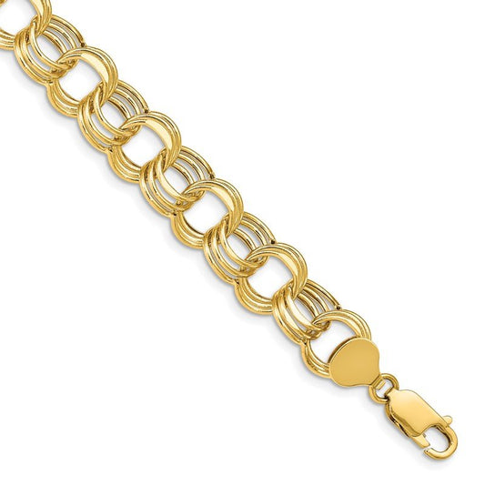 Quality Gold 14k Lite 11mm Triple Link Charm Bracelet SST5