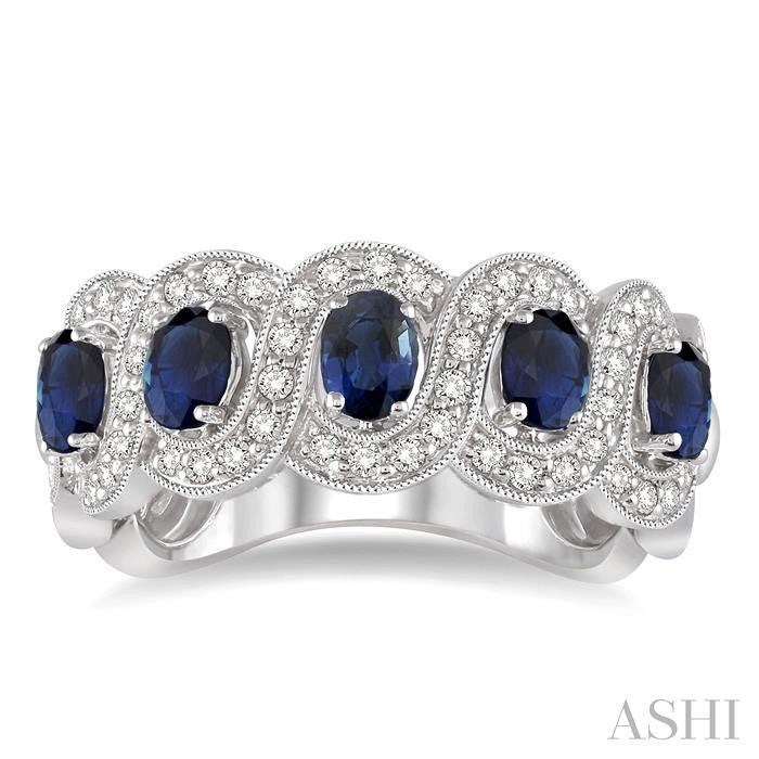 ASHI Oval Shape 5 Gemstone & Diamond Wedding Band 46213PPFHSPWG