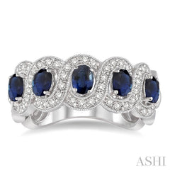 ASHI Oval Shape 5 Gemstone & Diamond Wedding Band 46213PPFHSPWG