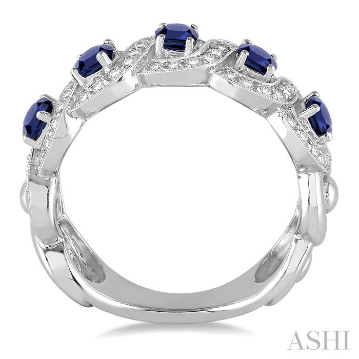 ASHI Oval Shape 5 Gemstone & Diamond Wedding Band 46213PPFHSPWG