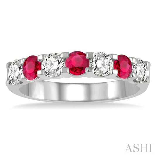 ASHI 7 Alternate Gemstone & Diamond Wedding Band 46483PPFGRBWG