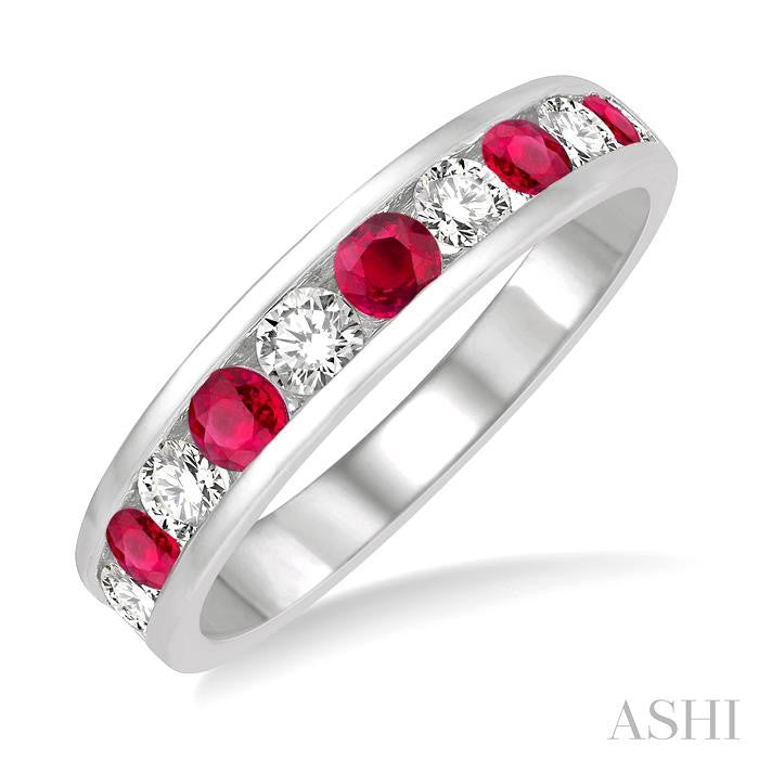 ASHI Channel Set Alternate Gemstone & Diamond Wedding Band 46493PPFGRBWG