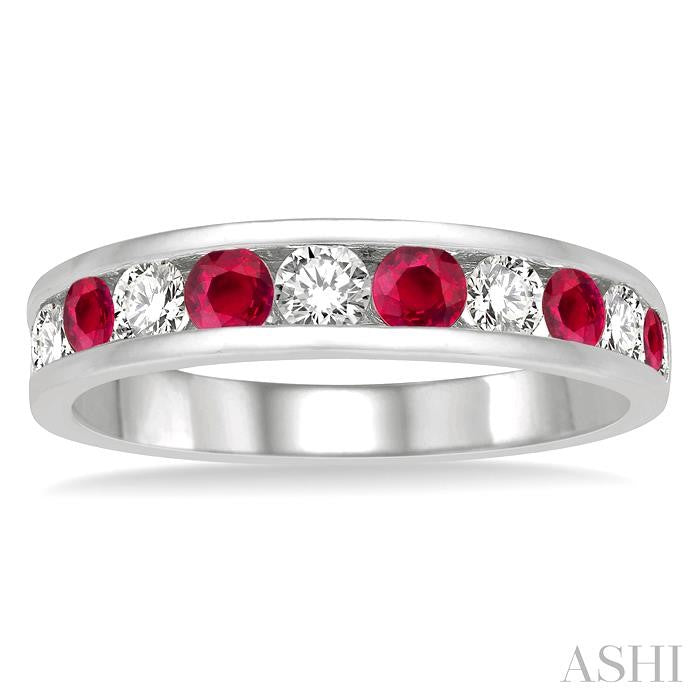 ASHI Channel Set Alternate Gemstone & Diamond Wedding Band 46493PPFGRBWG