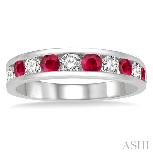 ASHI Channel Set Alternate Gemstone & Diamond Wedding Band 46493PPFGRBWG