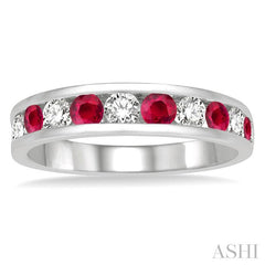 ASHI Channel Set Alternate Gemstone & Diamond Wedding Band 46493PPFGRBWG