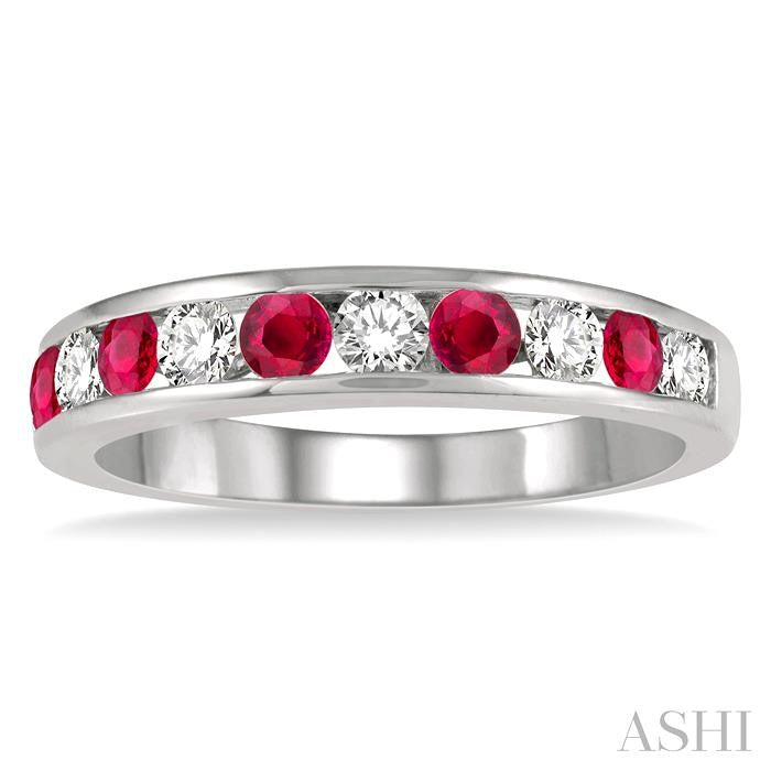 ASHI Channel Set Alternate Gemstone & Diamond Wedding Band 46494PPFGRBWG