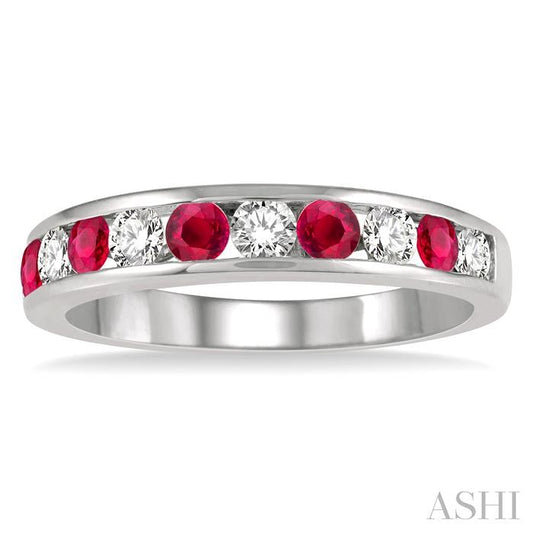 ASHI Channel Set Alternate Gemstone & Diamond Wedding Band 46494PPFGRBWG