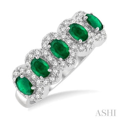 ASHI Oval Shape 5 Gemstone & Halo Diamond Wedding Band 46585PPFGEMWG