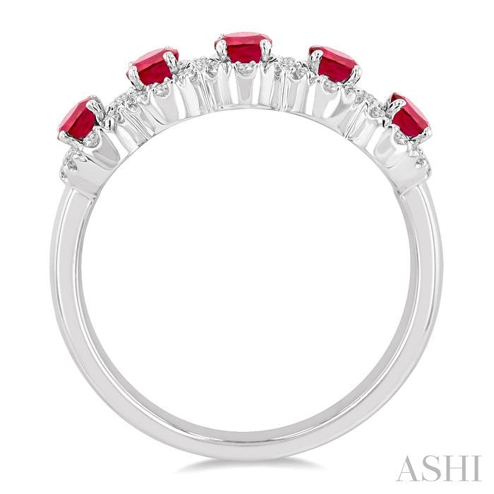 ASHI Oval Shape 5 Gemstone & Halo Diamond Wedding Band 46585PPFGRBWG