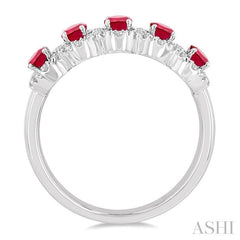 ASHI Oval Shape 5 Gemstone & Halo Diamond Wedding Band 46585PPFGRBWG