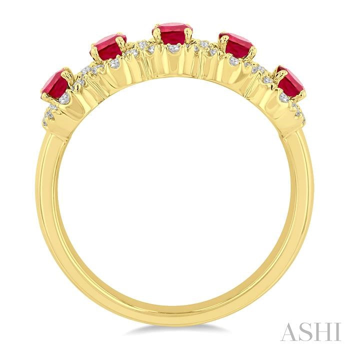 ASHI Oval Shape 5 Gemstone & Halo Diamond Wedding Band 46585PPFGRBYG