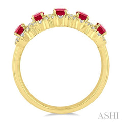 ASHI Oval Shape 5 Gemstone & Halo Diamond Wedding Band 46585PPFGRBYG