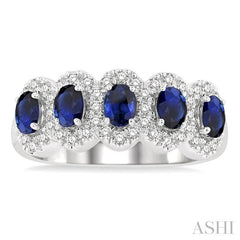 ASHI Oval Shape 5 Gemstone & Halo Diamond Wedding Band 46585PPFGSPWG