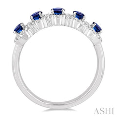 ASHI Oval Shape 5 Gemstone & Halo Diamond Wedding Band 46585PPFGSPWG