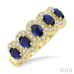 ASHI Oval Shape 5 Gemstone & Halo Diamond Wedding Band 46585PPFGSPYG