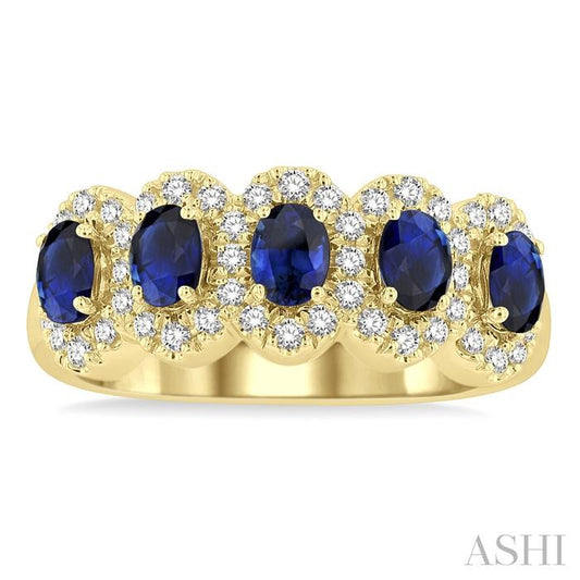 ASHI Oval Shape 5 Gemstone & Halo Diamond Wedding Band 46585PPFGSPYG