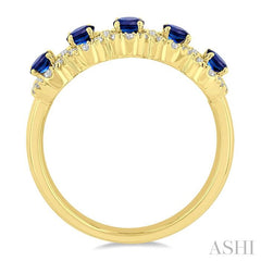 ASHI Oval Shape 5 Gemstone & Halo Diamond Wedding Band 46585PPFGSPYG