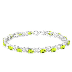 Parkplace Jewelers Silver Oval Shape Gemstone & Diamond Bracelet 85549PPSSPESLTB