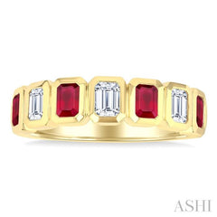 ASHI 7 Alternate Emerald Shape Gemstone & Diamond Fashion Band 46863PPFGRBYG-OC
