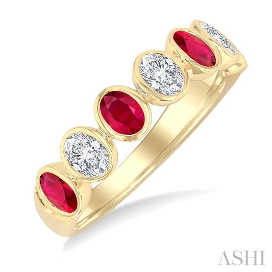 ASHI 7 Alternate Oval Shape Gemstone & Diamond Fashion Band 46863PPFGRBYG-OV