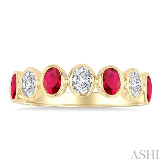 ASHI 7 Alternate Oval Shape Gemstone & Diamond Fashion Band 46863PPFGRBYG-OV