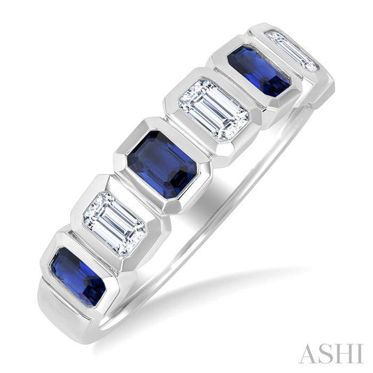 ASHI 7 Alternate Emerald Shape Gemstone & Diamond Fashion Band 46863PPFGSPWG-OC