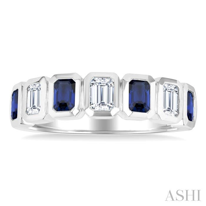 ASHI 7 Alternate Emerald Shape Gemstone & Diamond Fashion Band 46863PPFGSPWG-OC