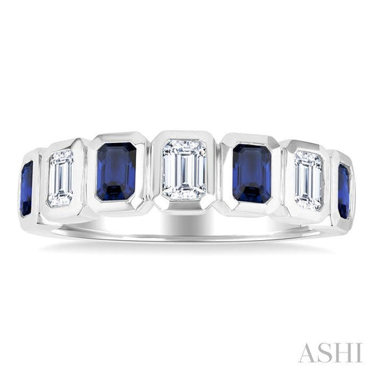 ASHI 7 Alternate Emerald Shape Gemstone & Diamond Fashion Band 46863PPFGSPWG-OC