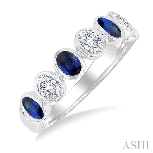 ASHI 7 Alternate Oval Shape Gemstone & Diamond Fashion Band 46863PPFGSPWG-OV