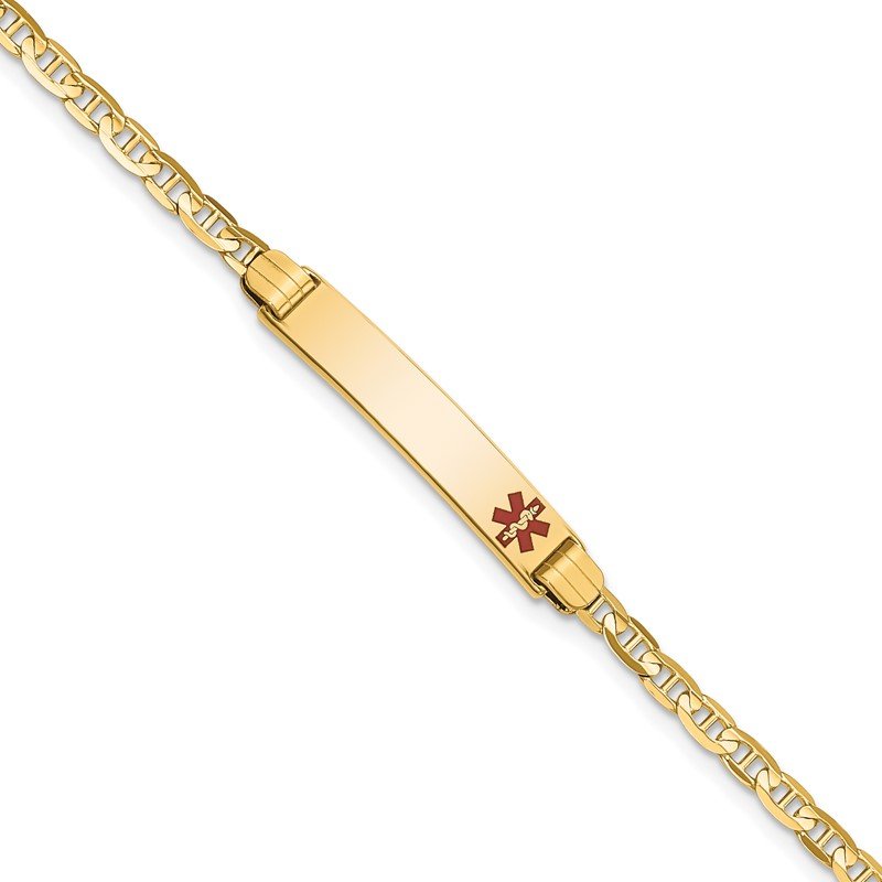 Quality Gold 14K Medical Red Enamel Anchor ID Bracelet XM552FR-7