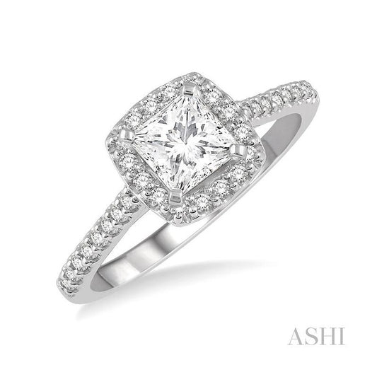 ASHI Princess Shape Semi-Mount Halo Diamond Engagement Ring 241G5PPFHWG-SM