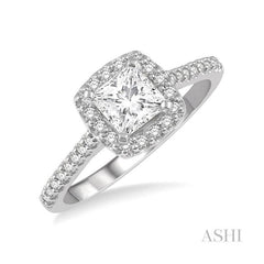 ASHI Princess Shape Semi-Mount Halo Diamond Engagement Ring 241G5PPFHWG-SM
