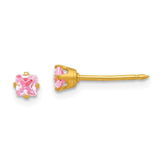 470E Inverness 14k 3mm Square Pink CZ Post Earrings