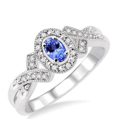 Parkplace Jewelers Silver Oval Shape Gemstone & Halo Diamond Ring 88529PPSSTZSLRG