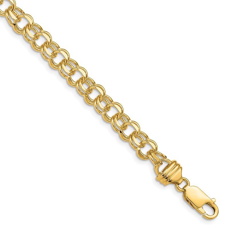 Quality Gold 14k 8in 6.5mm Solid Double Link Charm Bracelet DOH18