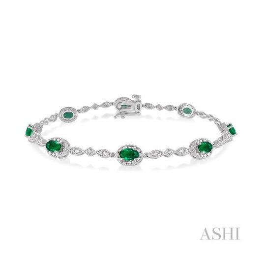 ASHI Oval Shape Gemstone & Halo Diamond Bracelet 76859PPTSEMWG