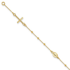 Quality Gold 14k Polished Cross Rosary 7.5 inch Bracelet SF2507-6.5