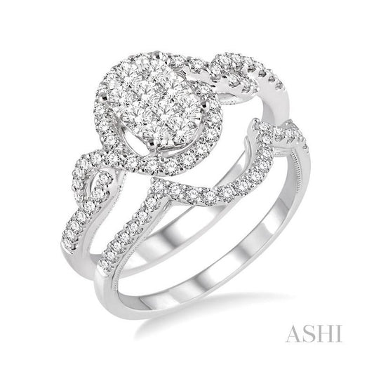 ASHI Oval Shape Halo Lovebright Diamond Wedding Set 13112PPFHWG-WS