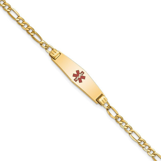 Quality Gold 14K Medical Semi-Solid Soft Diamond Shape Red Enamel Cuban ID Bracelet XM557CC