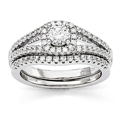 Quality Gold Sterling Silver Brilliant Embers Rhodium-plated CZ 2 Piece Wedding Ring Set QMP1363