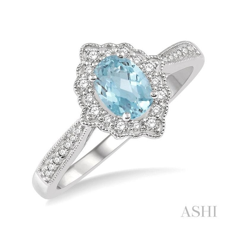 ASHI Oval Shape Gemstone & Halo Diamond Ring 52367PPTSAQWG