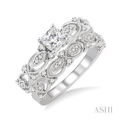 ASHI Princess Shape Diamond Wedding Set 19292PPFHWG-WS