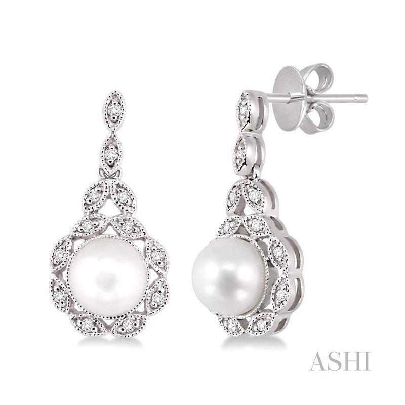 ASHI Pearl & Halo Diamond Fashion Earrings 56658PPTSERWG