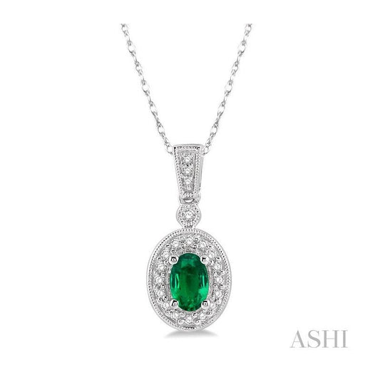ASHI Oval Shape Gemstone & Halo Diamond Pendant 58348PPFNPDEMWG