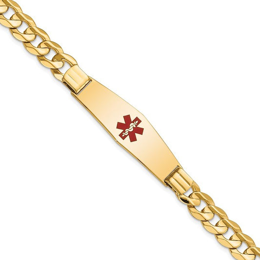 Quality Gold 14K Medical Soft Diamond Shape Red Enamel Curb ID Bracelet XM583CC-8